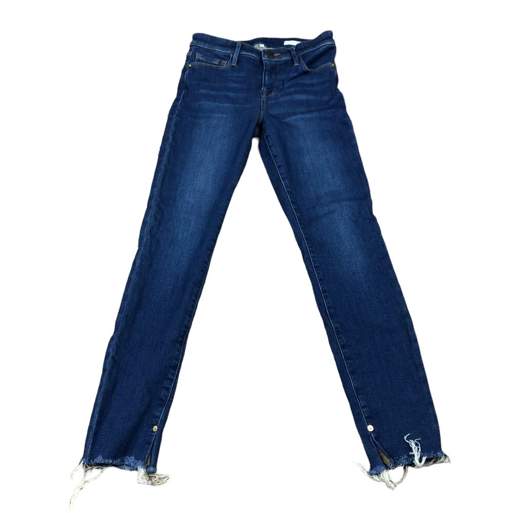 FRAME Cropped Le Skinny Jeanne Crop‎ Size 27 Medium Wash Denim Jeans Frayed Hem